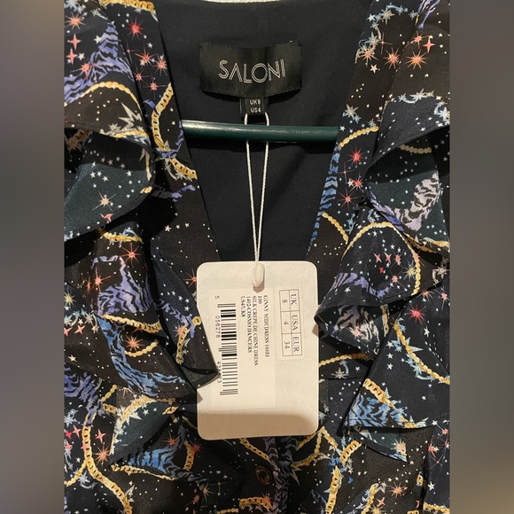 New! Saloni Ginny Midi Silk Crepe De Chine Dress in Cosmo Dancers 💫✨ US 4 NWT! - Picture 14 of 16